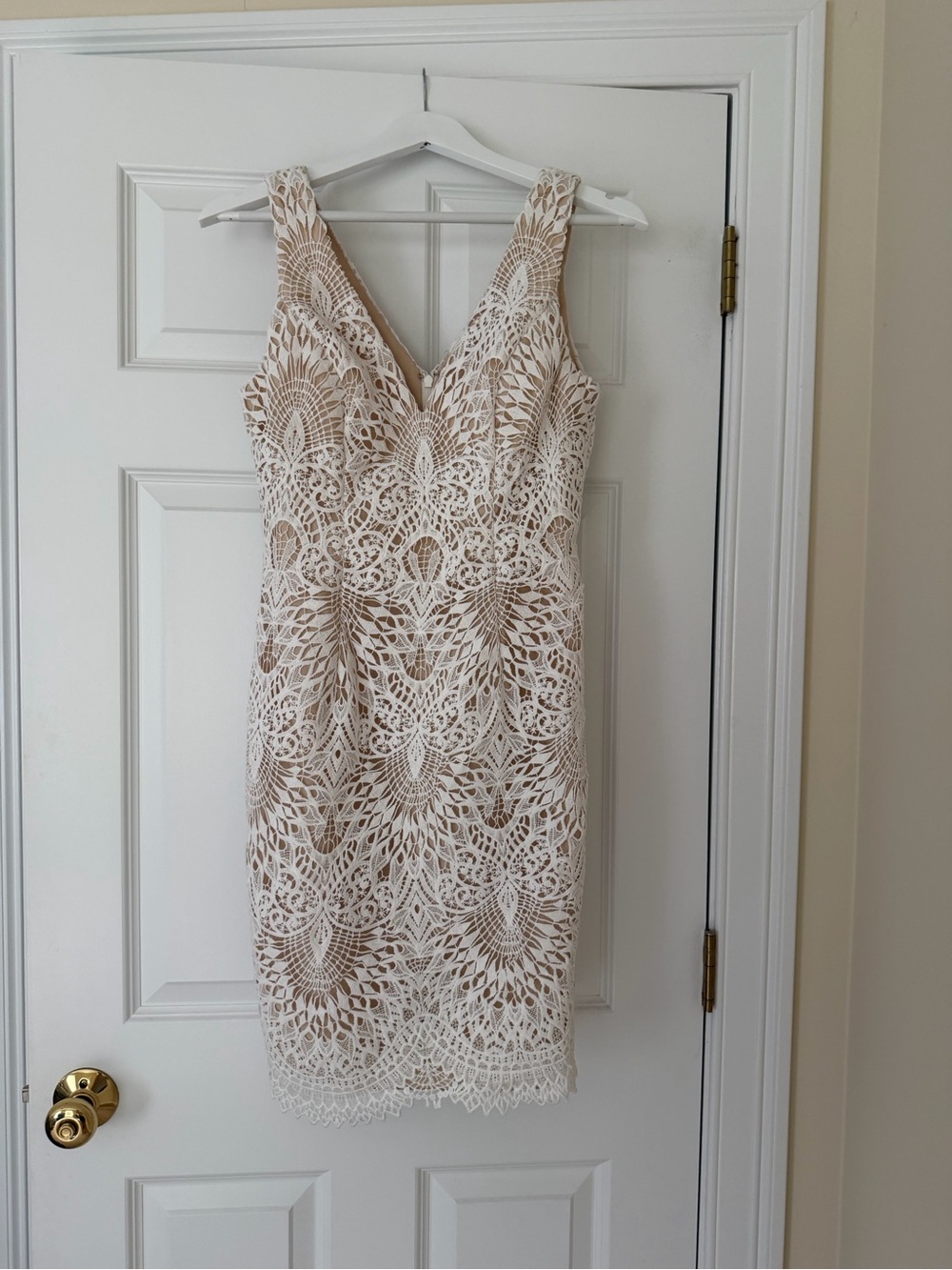 Sleeveless White Lace V-Neck Sheath Dress - DB Studio